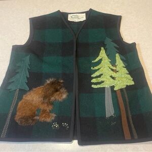 Vintage Women’s Wool Vest Handmade with rabbit accents